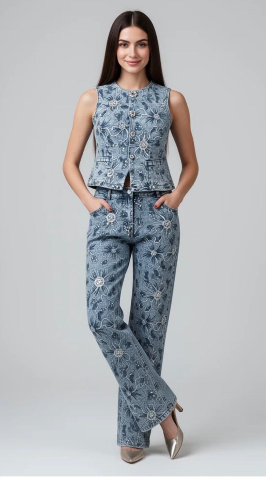 BLUE FLOWER DENIM SET
