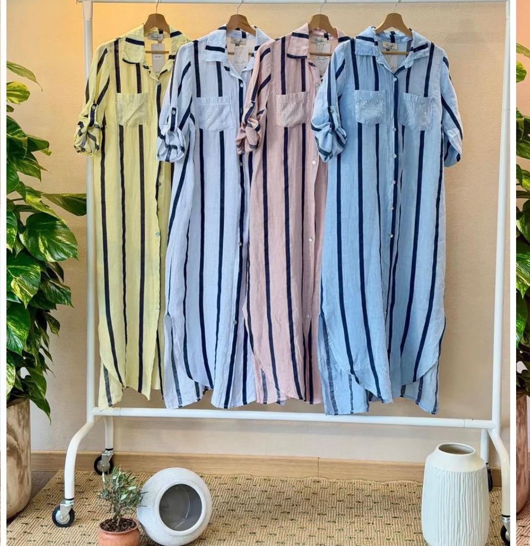 CAMISERO LINEN/SEQUINS DRESS