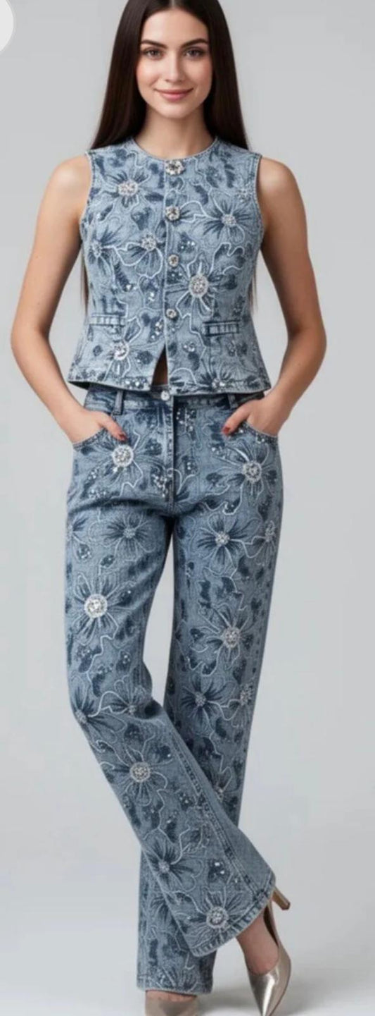 FLORAL DENIMM SET