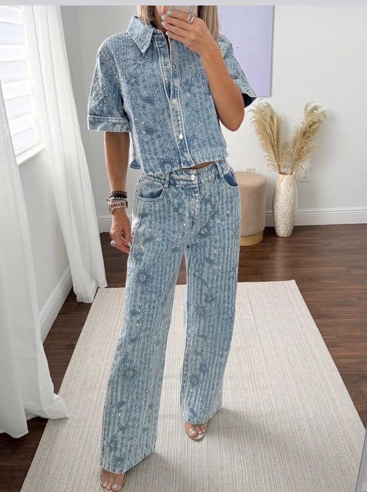 FLORAL BABY BLUE DENIM SET