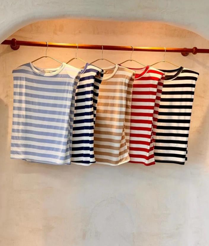 STRIPED T-SHIRT WHIT SHOULDER PADS