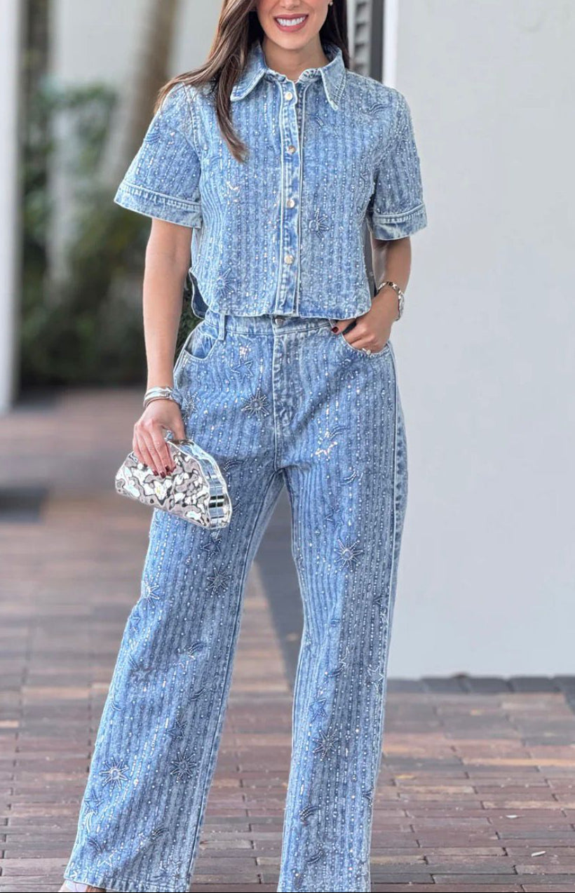 FLORAL BABY BLUE DENIM SET