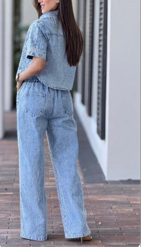 FLORAL BABY BLUE DENIM SET